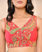 Amodini Designer Studio Paisley Zari Embroidery Pink Sleeveless Padded Blouse