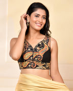 Amodini Designer Studio Paisley Zari Embroidery Black Sleeveless Padded Blouse