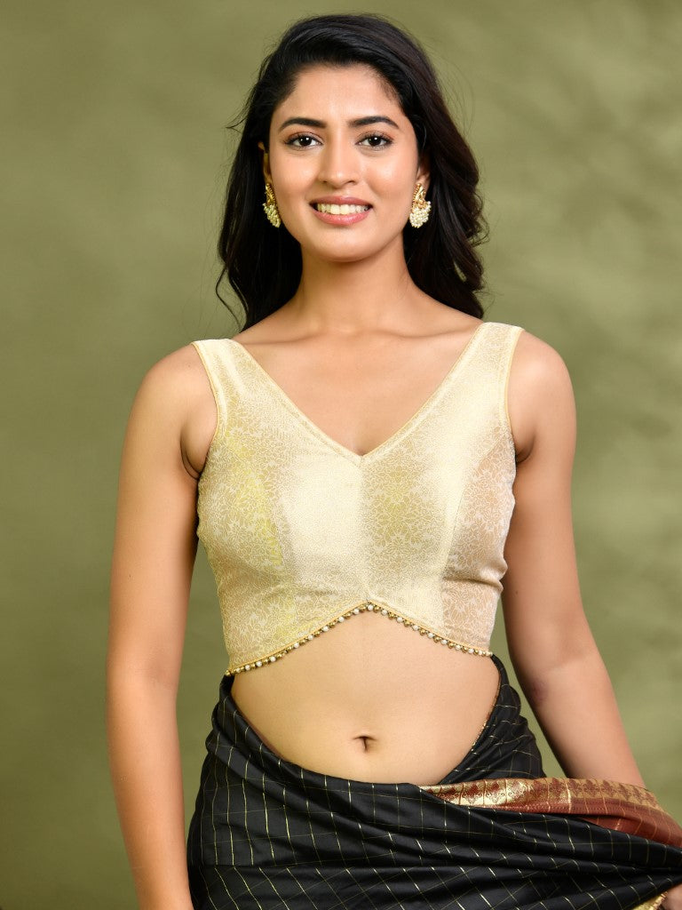 Amodini Designer Studio Golden Brocade Sleeveless Padded Blouse