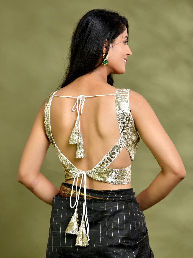 Amodini Designer Studio Gold Mirror-Embellished Sleeveless Padded Blouse