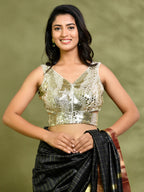 Amodini Designer Studio Gold Mirror-Embellished Sleeveless Padded Blouse