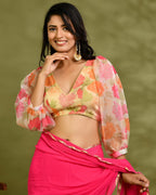 Amodini Designer Studio Floral Organza Puff-Sleeve Designer Blouse