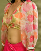Amodini Designer Studio Floral Organza Puff-Sleeve Designer Blouse