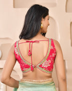 Amodini Designer Studio Pink Banarsi Sleeveless Padded Blouse