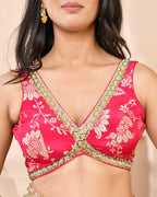 Amodini Designer Studio Pink Banarsi Sleeveless Padded Blouse