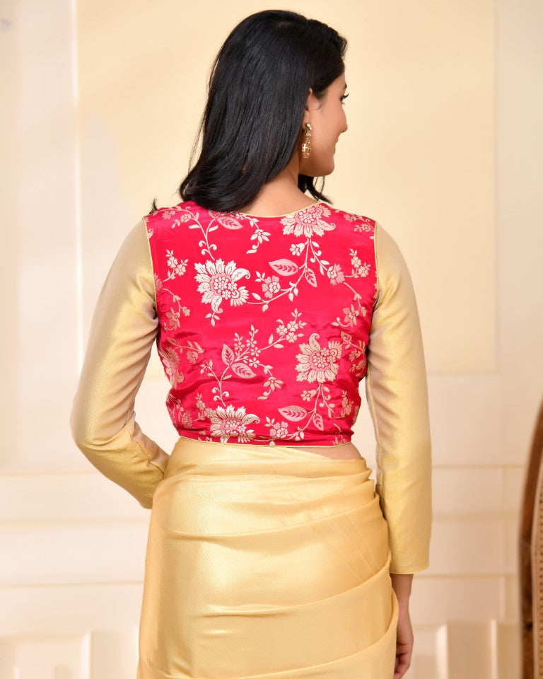 Amodini Designer Studio Pink Banarsi Jacket With Golden Blouse