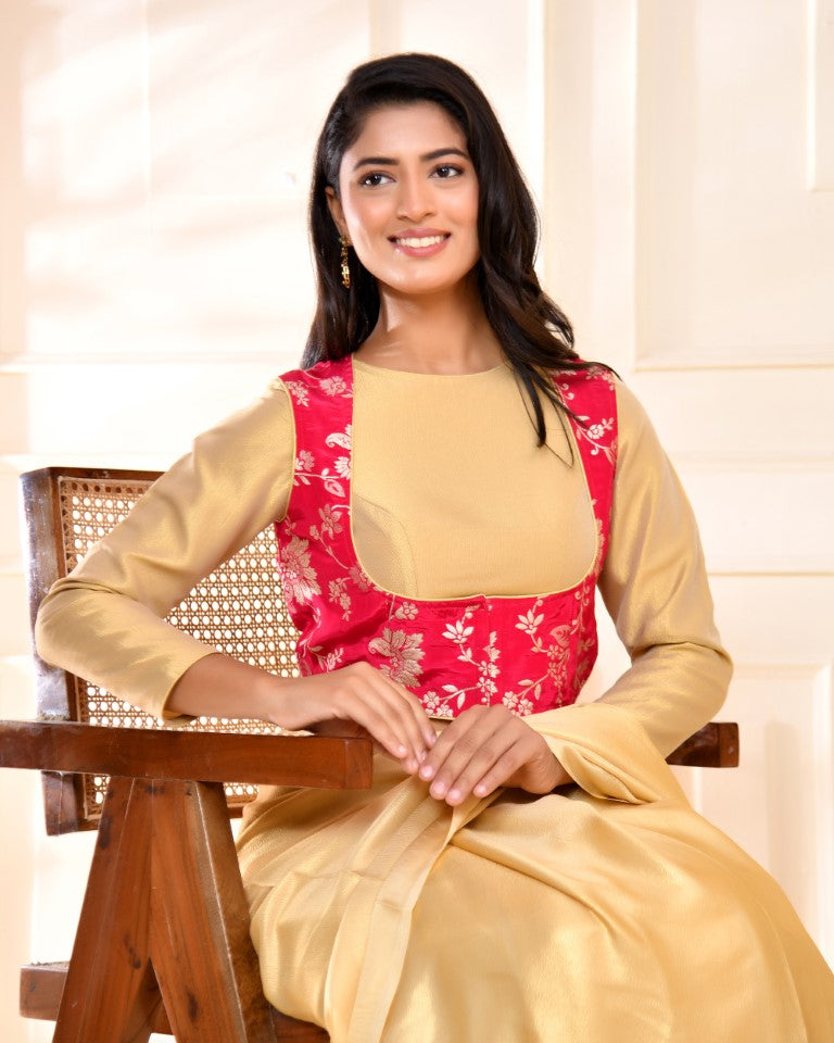 Amodini Designer Studio Pink Banarsi Jacket With Golden Blouse
