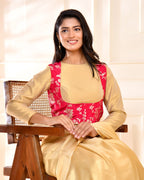 Amodini Designer Studio Pink Banarsi Jacket With Golden Blouse