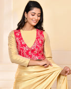 Amodini Designer Studio Pink Banarsi Jacket With Golden Blouse