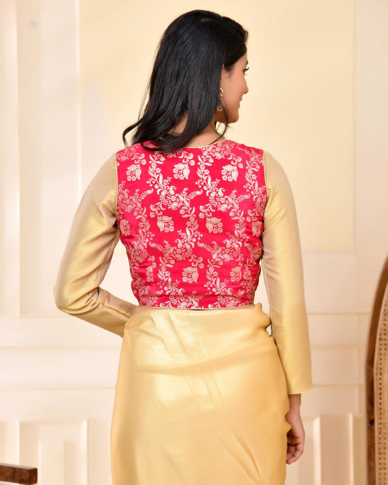 Amodini Designer Studio Pink Banarsi Jacket With Golden Blouse