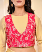 Amodini Designer Studio Pink Banarsi Jacket With Golden Blouse