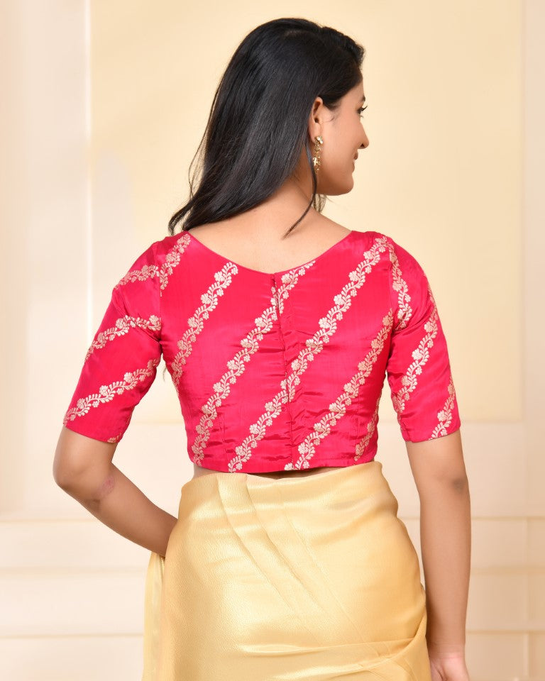 Amodini Designer Studio Pink Banarsi Lehriya Padded Blouse