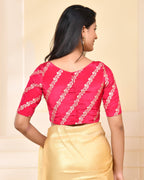 Amodini Designer Studio Pink Banarsi Lehriya Padded Blouse