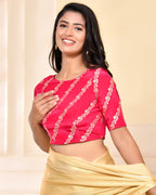 Amodini Designer Studio Pink Banarsi Lehriya Padded Blouse
