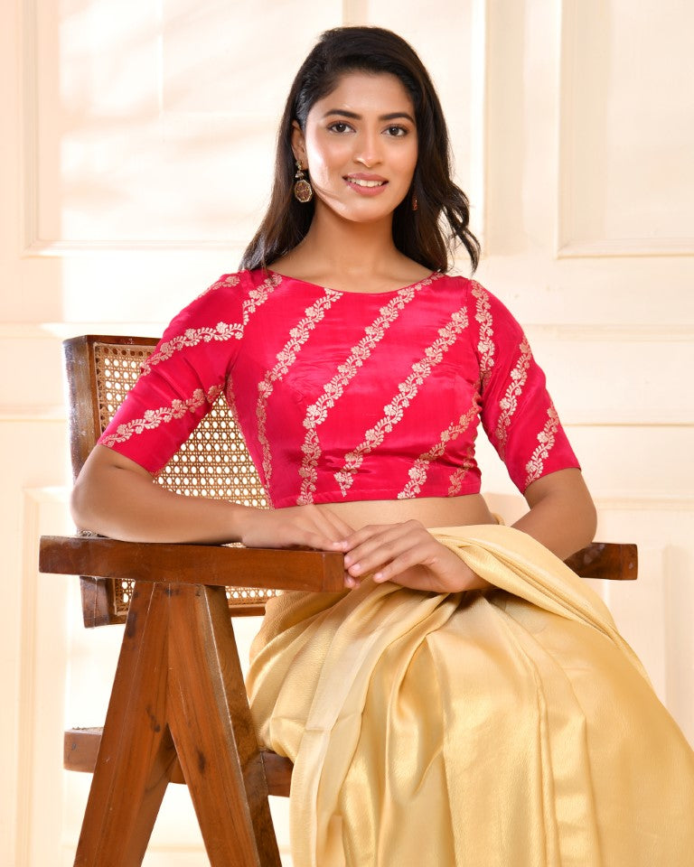 Amodini Designer Studio Pink Banarsi Lehriya Padded Blouse