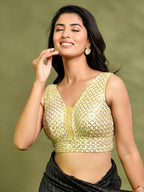 Amodini Designer Studio Golden Pearl Cutdana Sleeveless Padded Blouse