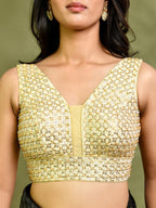 Amodini Designer Studio Golden Pearl Cutdana Sleeveless Padded Blouse