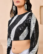 Amodini Designer Studio Silver & Black Cutdana Sequined Padded Blouse
