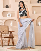 Amodini Designer Studio Silver & Black Cutdana Sequined Band Collar Sleeveless Padded Blouse
