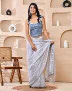 Amodini Designer Studio Sequined Denim Corset Saree Blouse