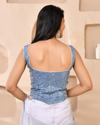 Amodini Designer Studio Sequined Denim Corset Saree Blouse
