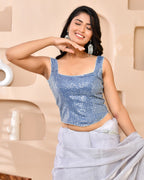 Amodini Designer Studio Sequined Denim Corset Saree Blouse
