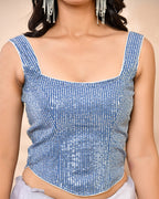 Amodini Designer Studio Sequined Denim Corset Saree Blouse