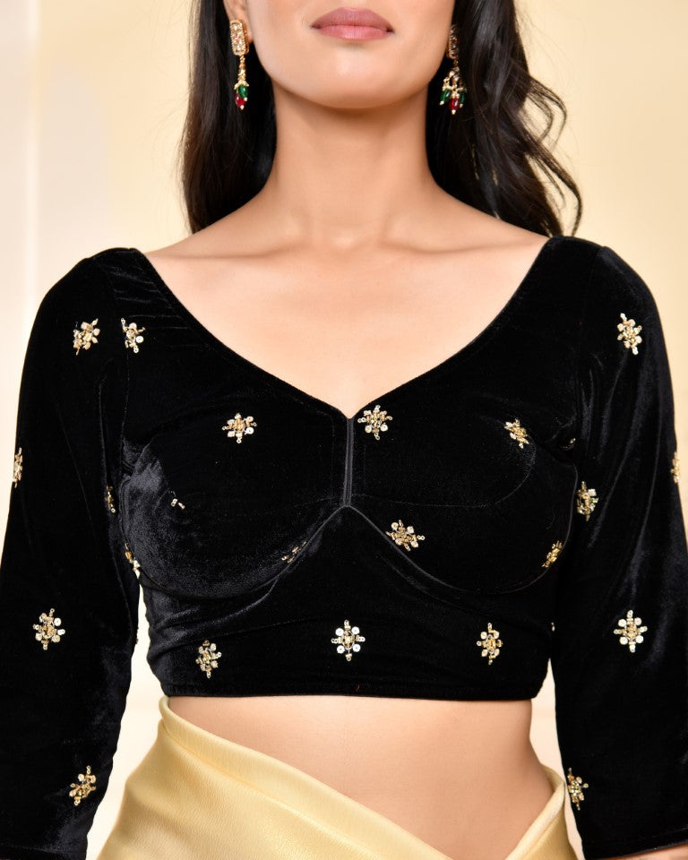 Amodini Designer Studio Black Embellished Velvet Blouse