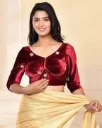 Amodini Designer Studio Marroon Embellished Velvet Blouse