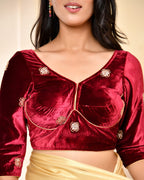 Amodini Designer Studio Marroon Embellished Velvet Blouse
