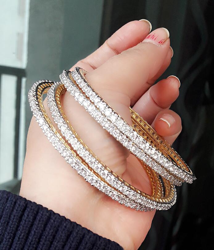 Gold-Plated Alloy Designer Black Combo Of Ad Bangles - The Pari - Distacart