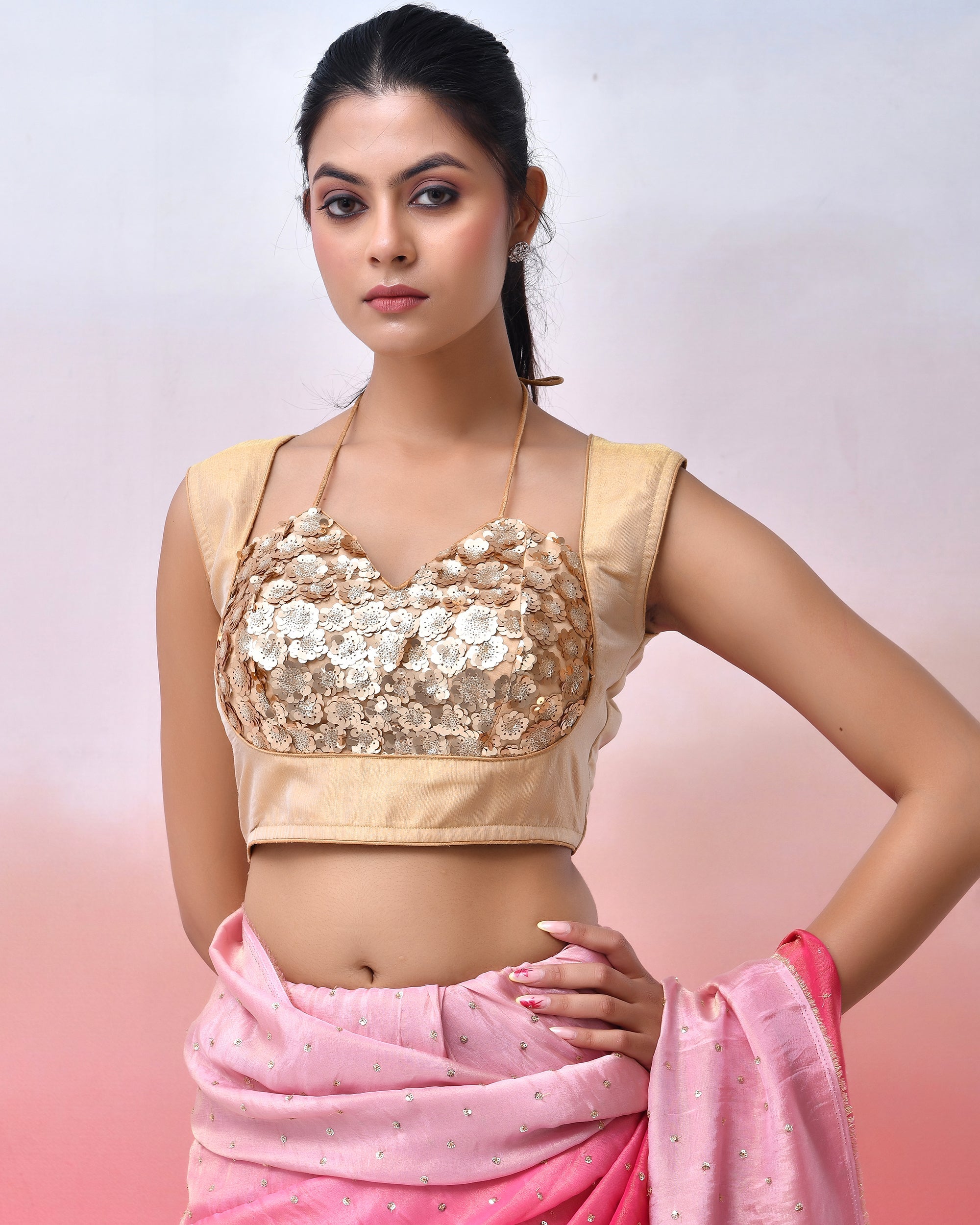 Amodini Designer Studio Women Embellished Sequined Masaba Cut Saree Blouse - Distacart