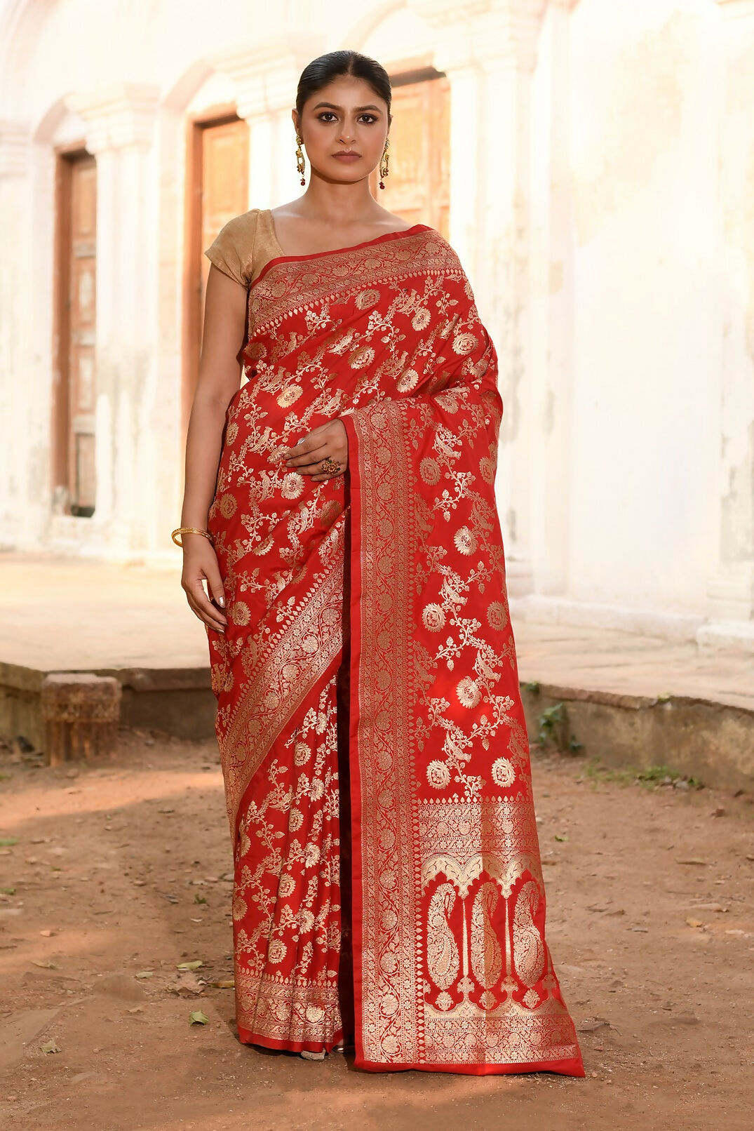 Joban Fashion Red Banarasi Soft Pure Handloom Banarasi Silk Saree
