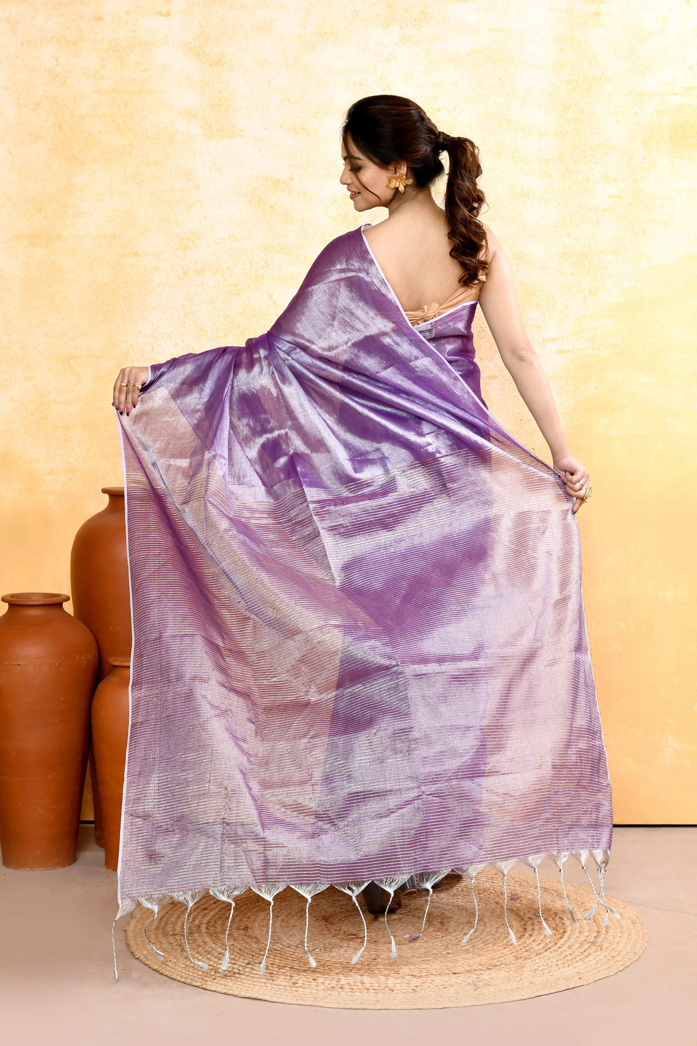 Piyari Fashion Women's Lavender Dual Tone Organic Tissue Saree With Blouse Piece - Distacart