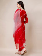 Hand Embroidered & Leheriya Printed Kurta With Pant & Dupatta, Multicolor - Hiral Fashion - Distacart