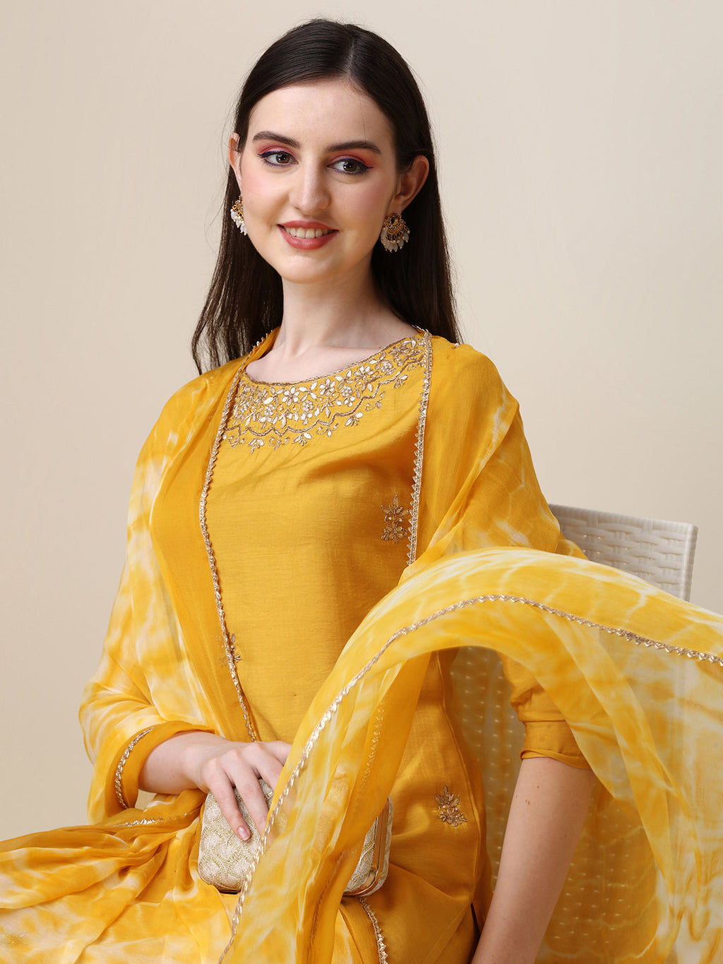 Thread Embroidered Kurta With Pant And Dupatta Set, Multicolor - Hiral Fashion