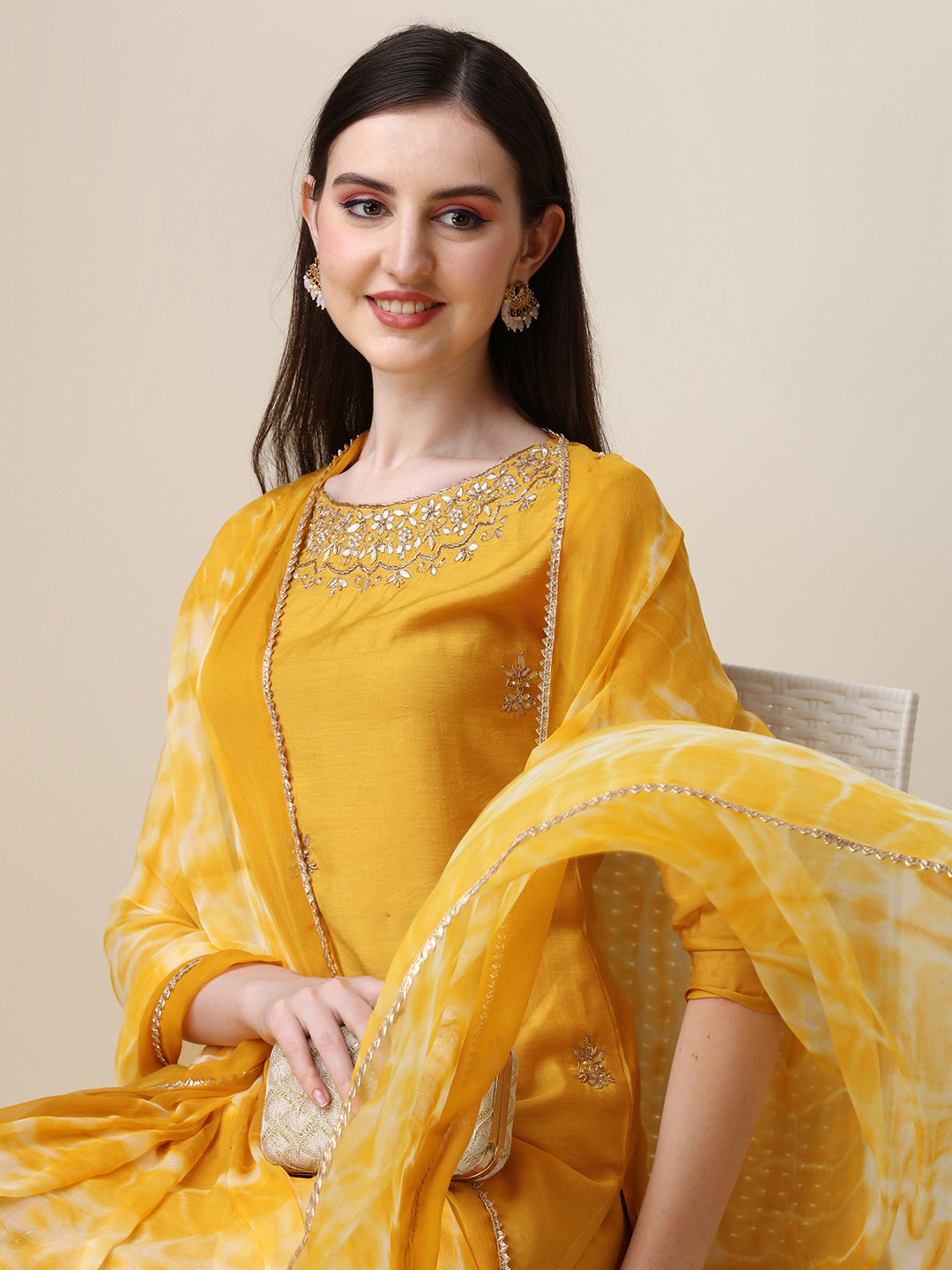 Thread Embroidered Kurta With Pant And Dupatta Set, Multicolor - Hiral Fashion