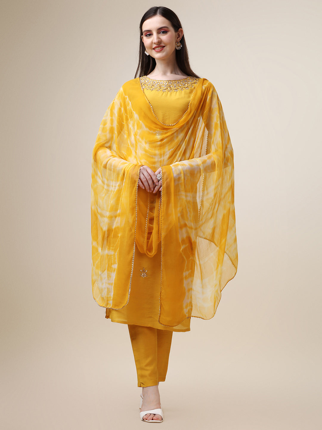 Thread Embroidered Kurta With Pant And Dupatta Set, Multicolor - Hiral Fashion