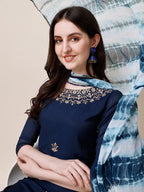 Hand Embroidered Kurta With Pant And Dupatta Set, Multicolor - Hiral Fashion