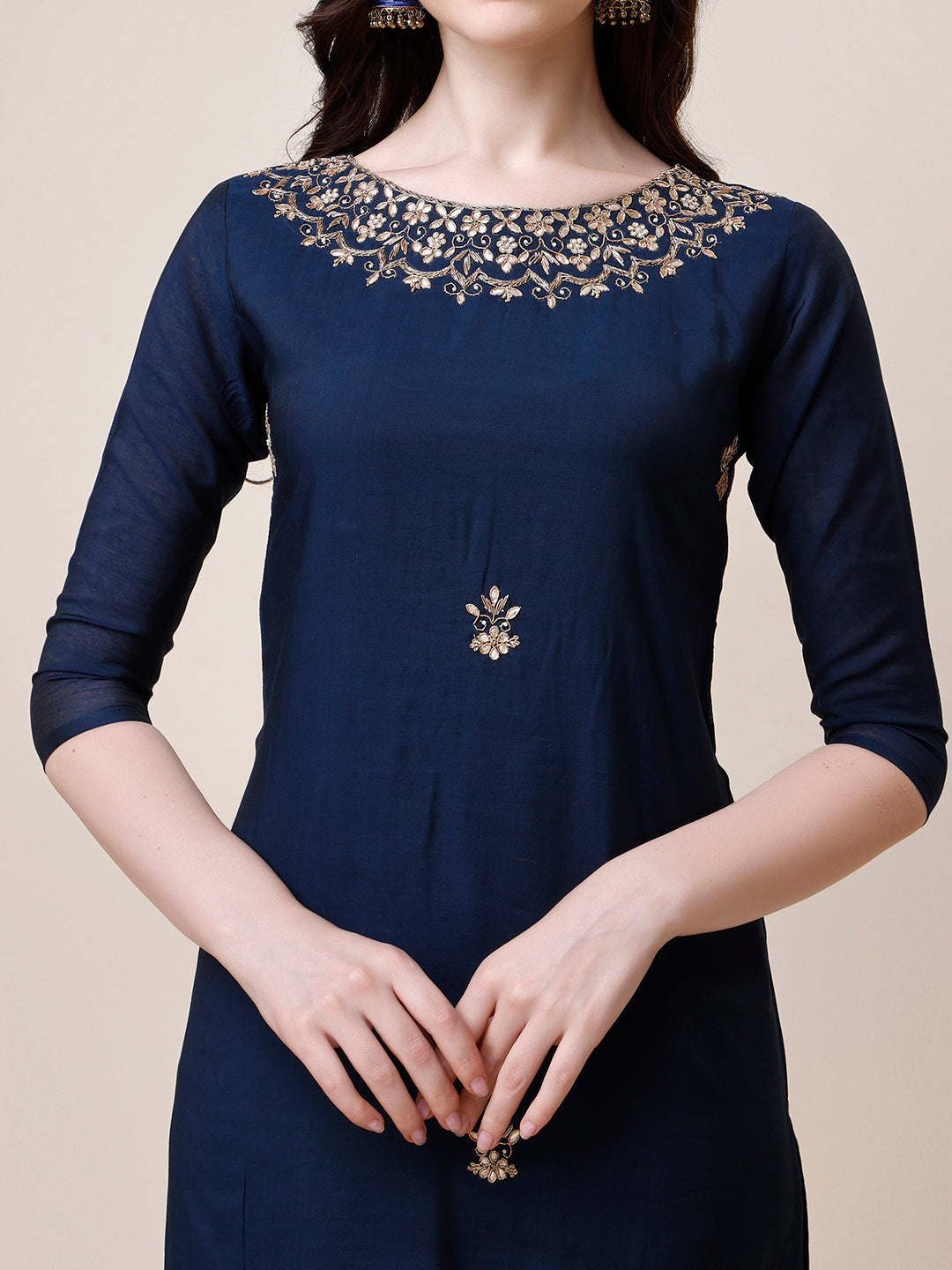 Hand Embroidered Kurta With Pant And Dupatta Set, Multicolor - Hiral Fashion