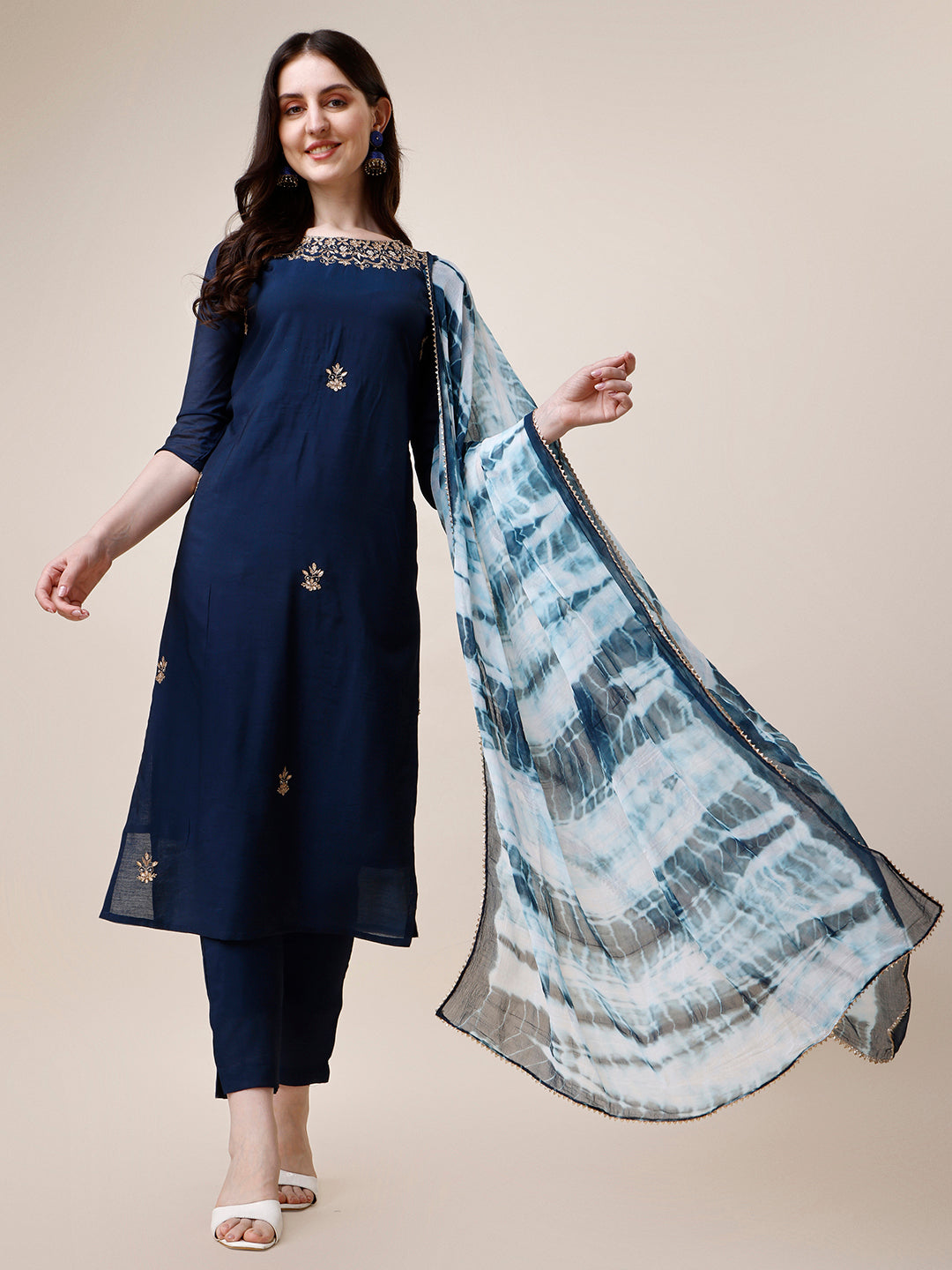 Hand Embroidered Kurta With Pant And Dupatta Set, Multicolor - Hiral Fashion