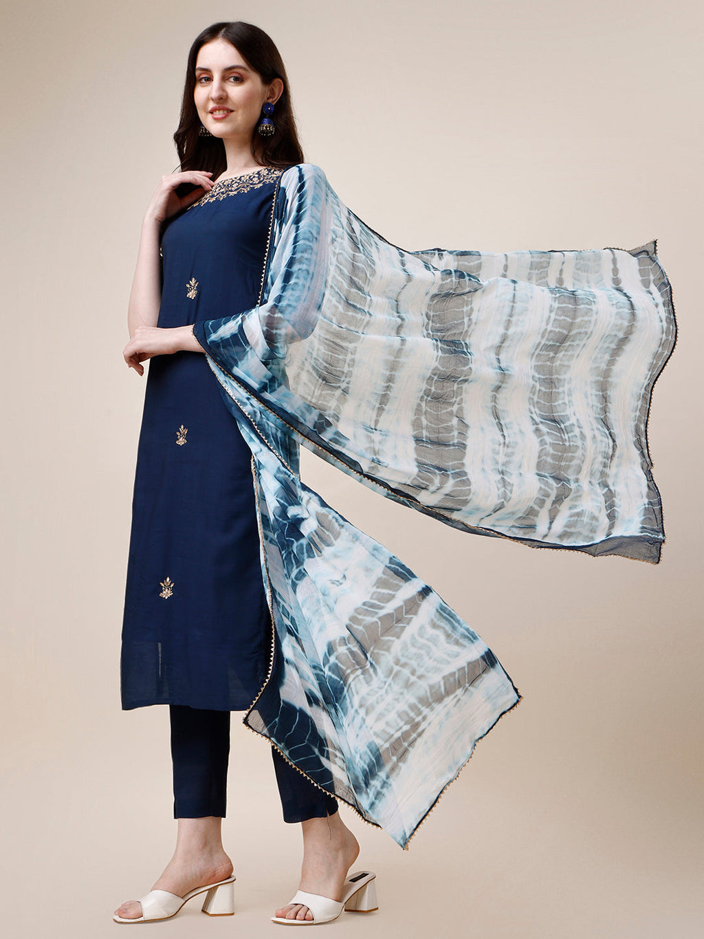 Hand Embroidered Kurta With Pant And Dupatta Set, Multicolor - Hiral Fashion