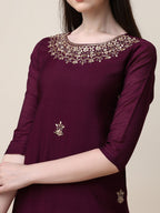 Hand Embroidered Kurta With Pant And Dupatta Set, Multicolor - Hiral Fashion - Distacart