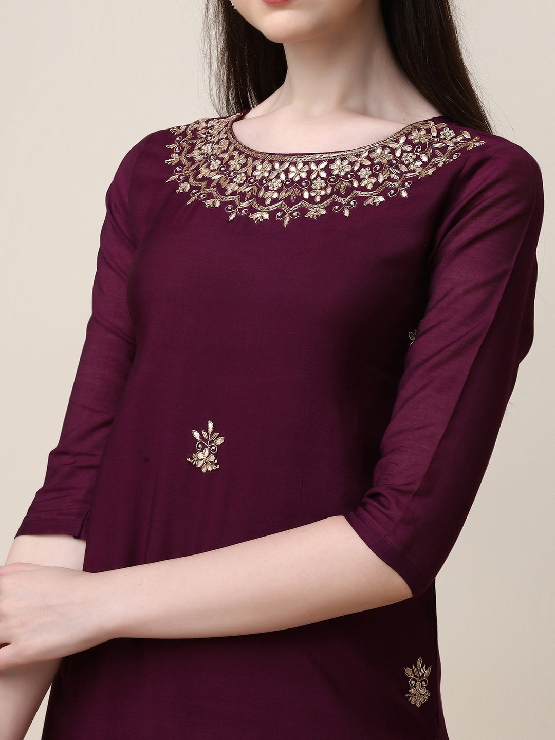 Hand Embroidered Kurta With Pant And Dupatta Set, Multicolor - Hiral Fashion - Distacart