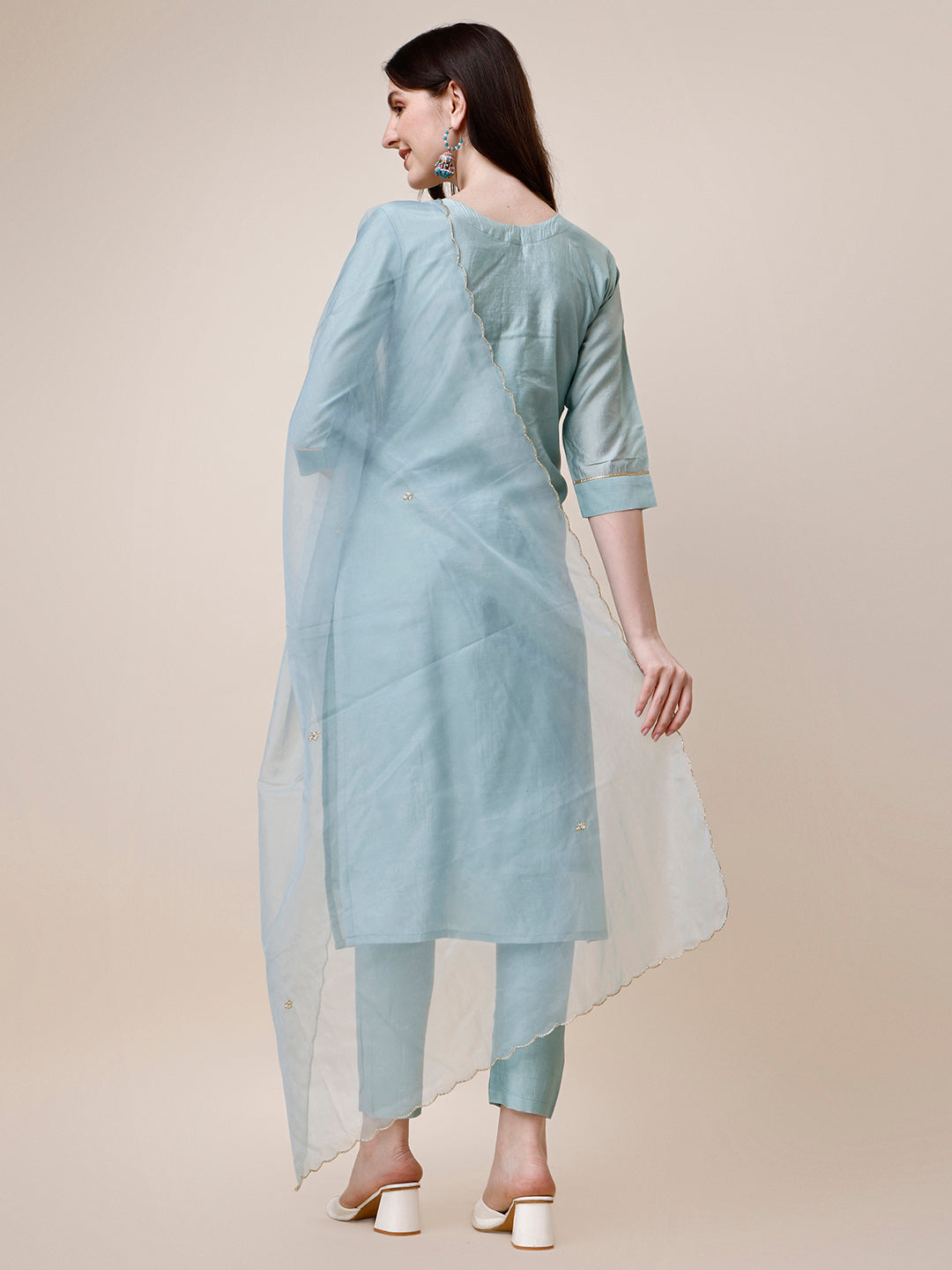 Hand Embroidered Kurta With Pant And Dupatta Set, Multicolor - Hiral Fashion - Distacart