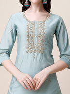 Hand Embroidered Kurta With Pant And Dupatta Set, Multicolor - Hiral Fashion - Distacart