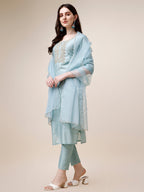 Hand Embroidered Kurta With Pant And Dupatta Set, Multicolor - Hiral Fashion - Distacart