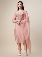 Hand Embroidered Kurta With Pant And Dupatta Set, Multicolor - Hiral Fashion - Distacart