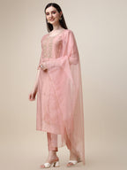 Hand Embroidered Kurta With Pant And Dupatta Set, Multicolor - Hiral Fashion - Distacart