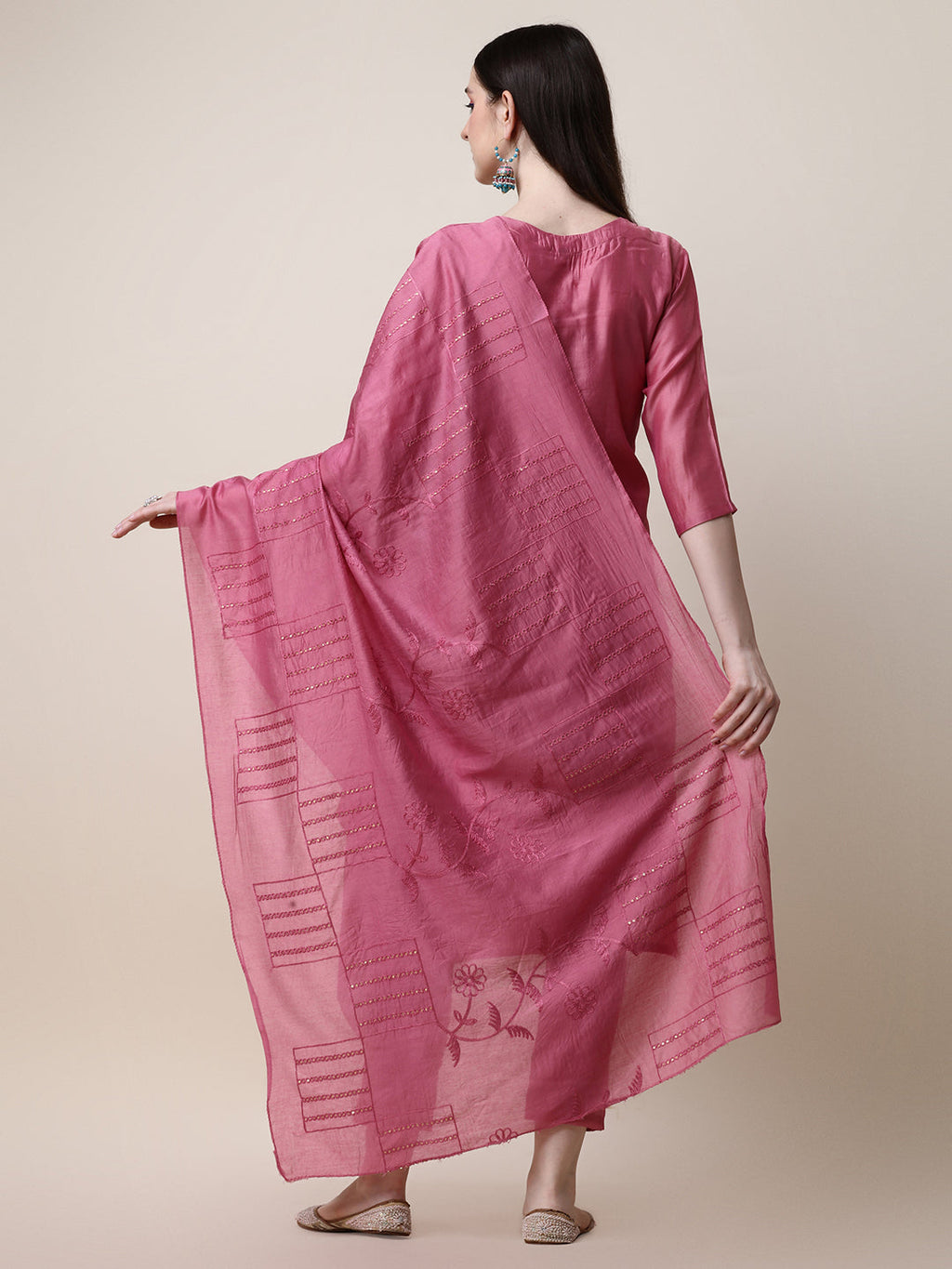 Embroidered Pink Kurta With Pant And Dupatta Set, Multicolor - Hiral Fashion - Distacart
